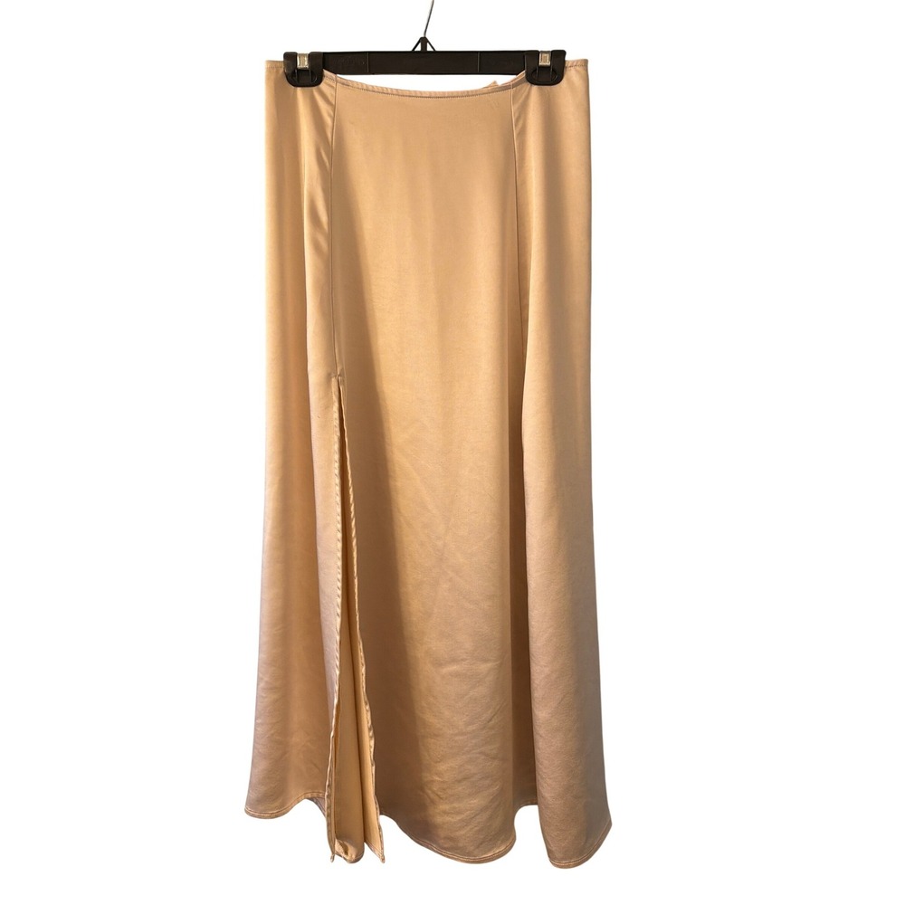 By‎ Together Satin Midi Skirt High Slit Beige Size Medium